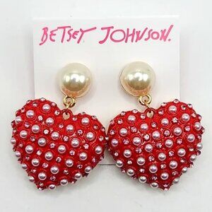 Betsey Johnson Gold Red Heart Statement Earrings